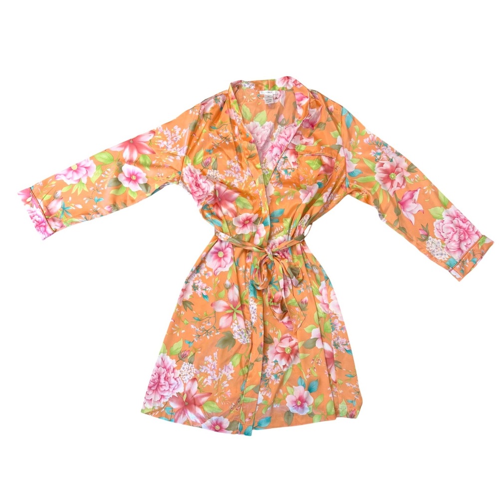 Pink K Vintage Y2K Orange Pink Floral Satin Kimono Robe Medium NWOT Sleepwear